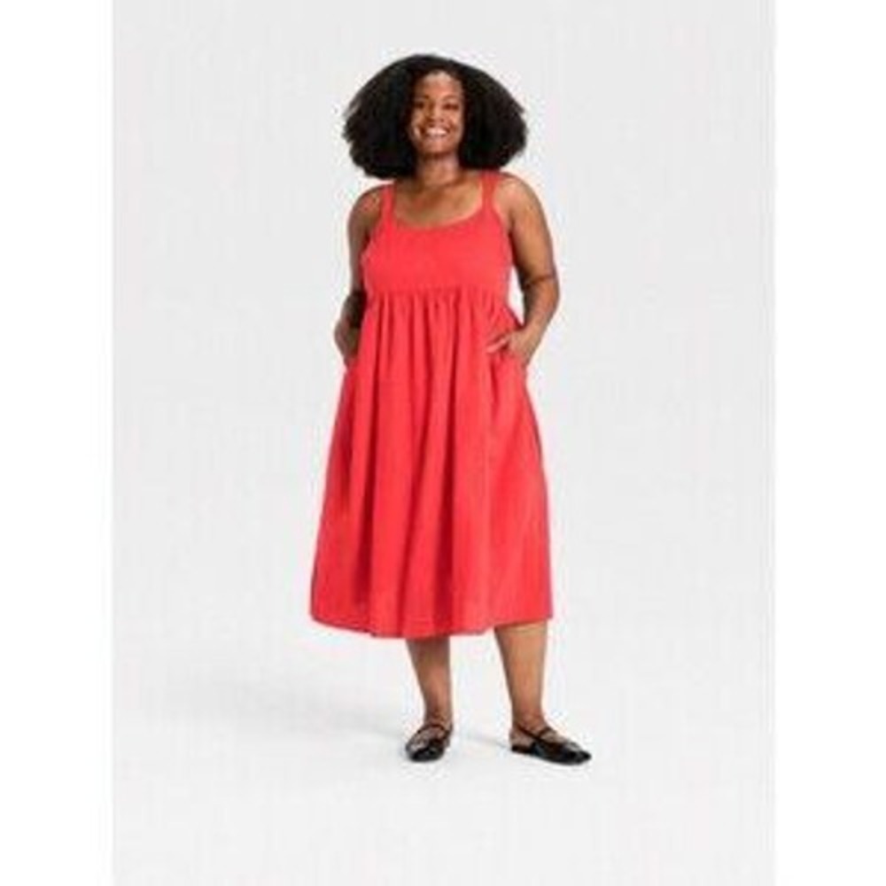 Ava & Viv Dress Womens 3X Red Sleeveless Maxi Pockets Cotton Summer Cottagecore